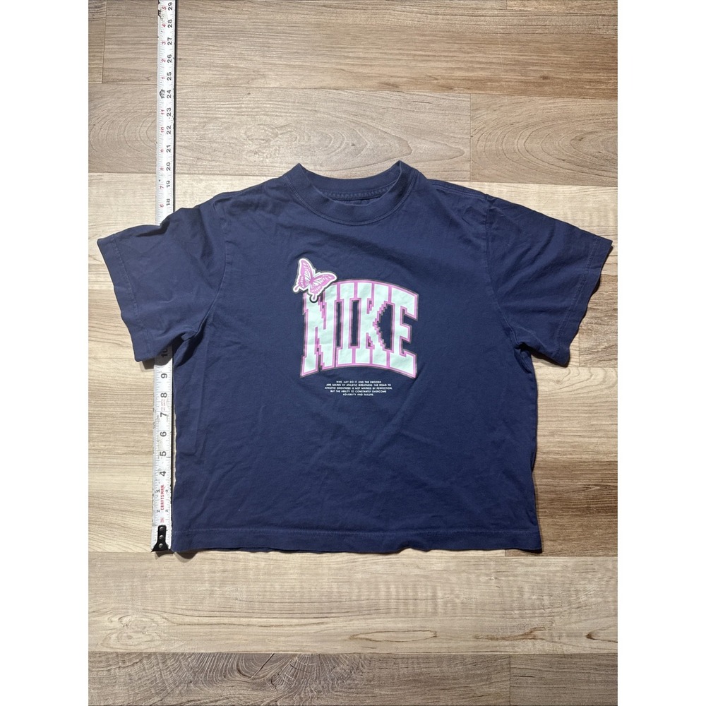 Nike Tee Women Loose Butterfly Graphic Blue Fit Size L Swoosh Streetwear